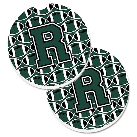 Carolines Treasures Letter R Football Green and White Cup Holder Car Coaster, PK2 CJ1071-RCARC